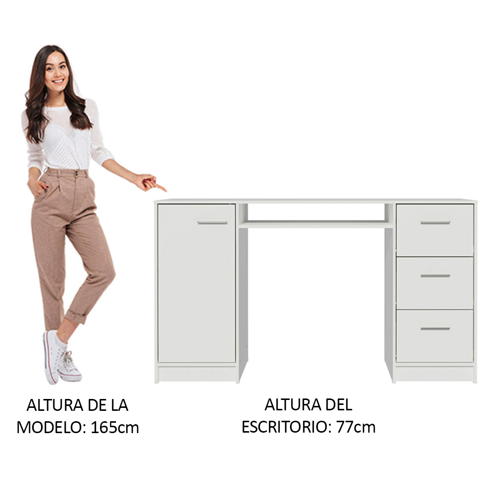 ESCRITORIO DE OFICINA ALASKA 1 PUERTA 3 CAJONES - BLANCO - 3