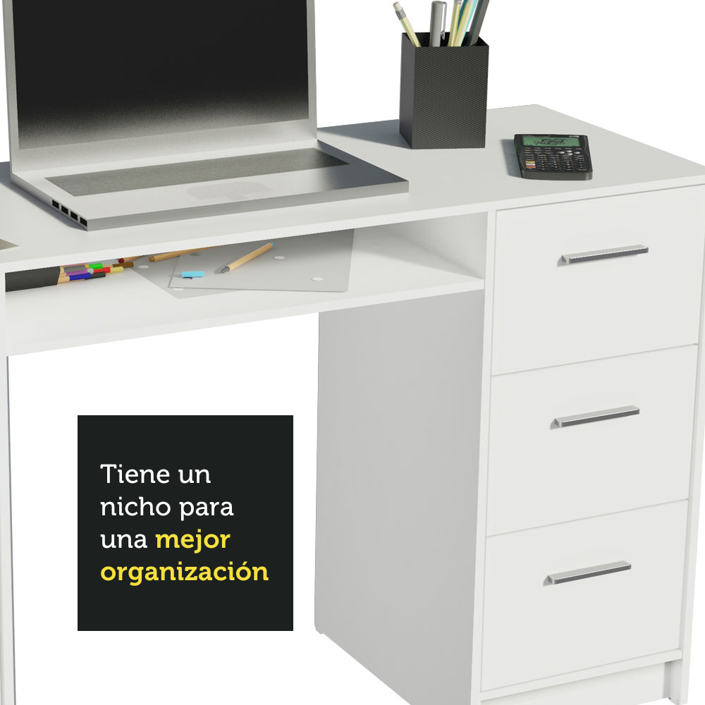 ESCRITORIO DE OFICINA ALASKA 1 PUERTA 3 CAJONES - BLANCO - 6
