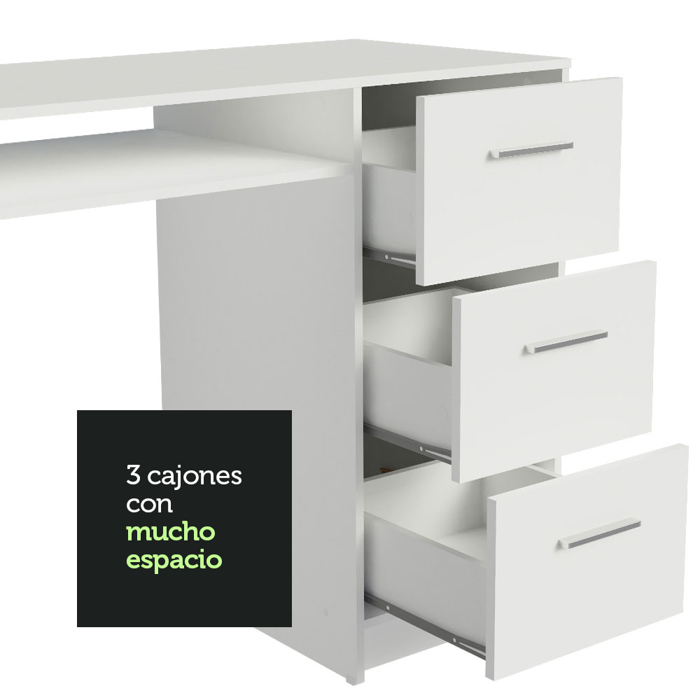 ESCRITORIO DE OFICINA ALASKA 1 PUERTA 3 CAJONES - BLANCO - 7