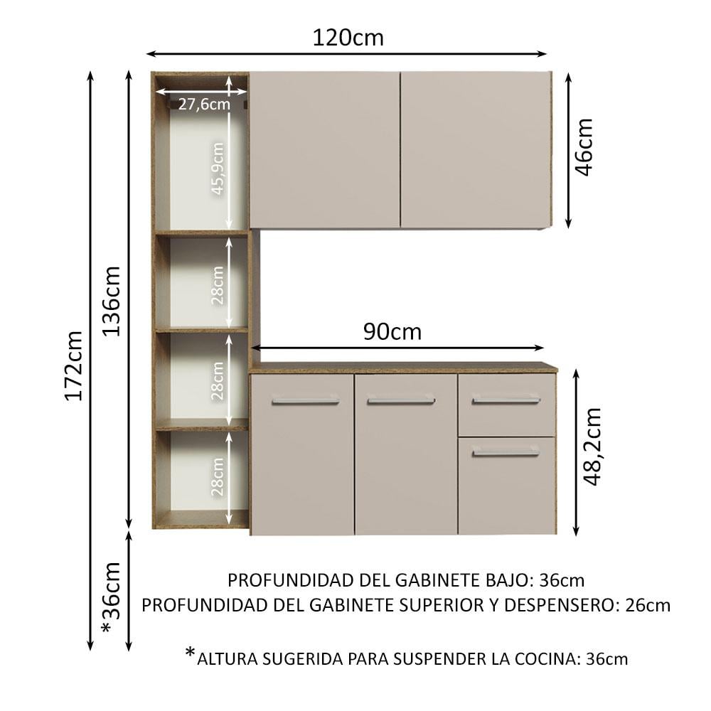 MUEBLE DE COCINA COMPACTA ELEVADA EASY 120 CM - MARRÓN/CREMA - 3