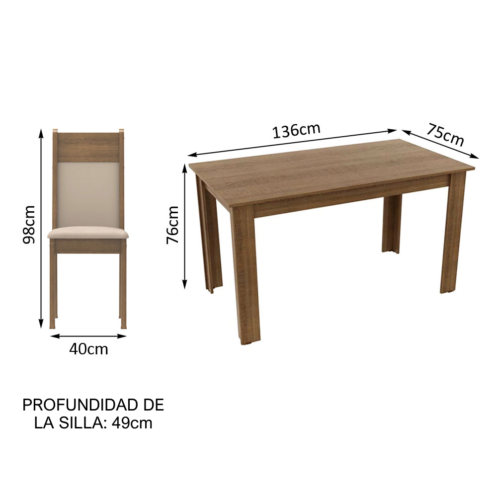 JUEGO DE COMEDOR ELLEN CON 4 SILLAS MARRON NEGRO - 3