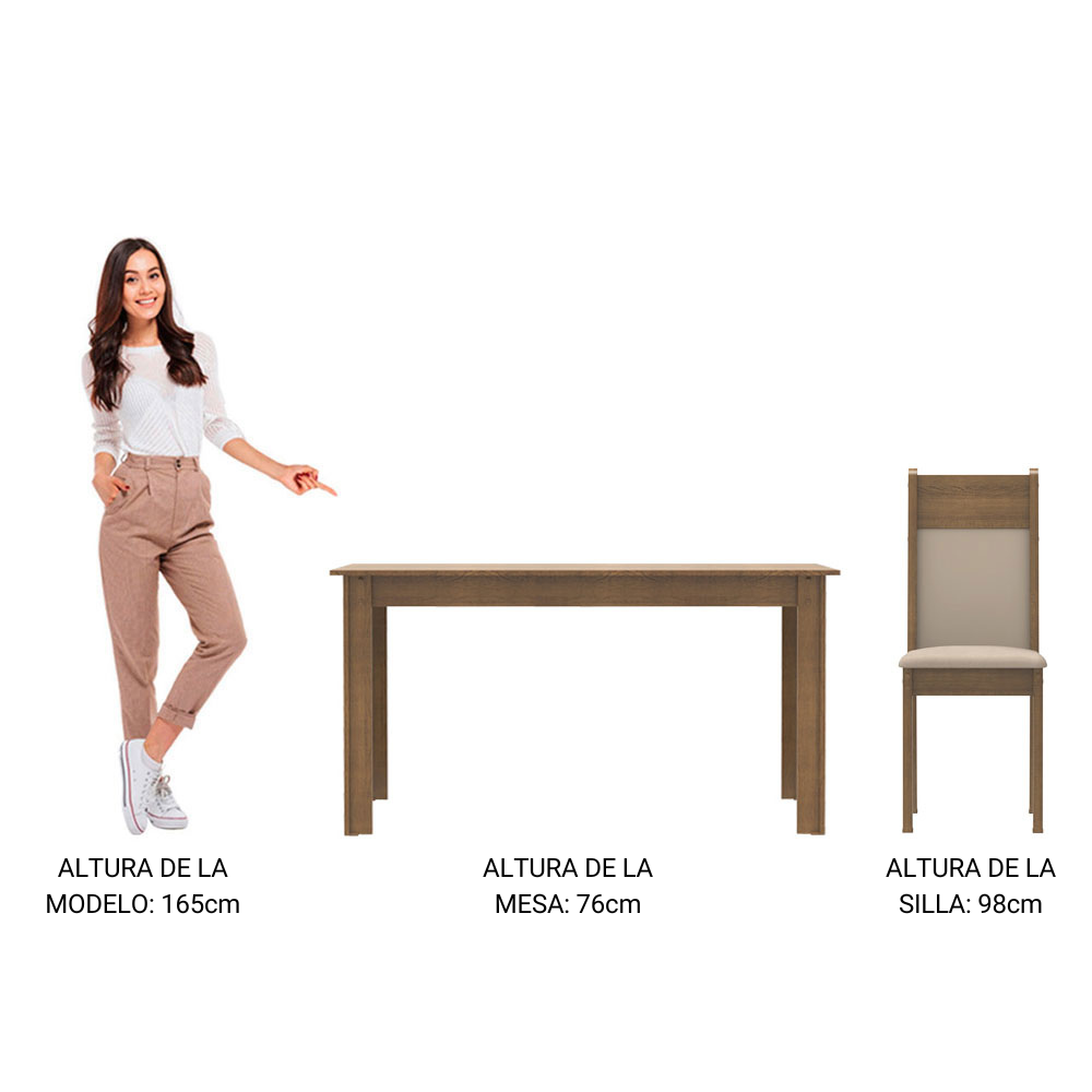 JUEGO DE COMEDOR ELLEN CON 4 SILLAS MARRON NEGRO - 4