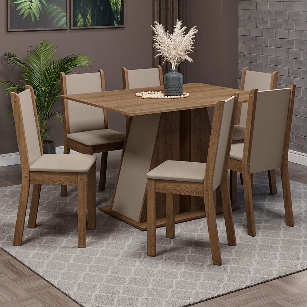JUEGO DE COMEDOR WENDY CON 6 SILLAS - MARRÓN/CREMA/BEIGE - 1