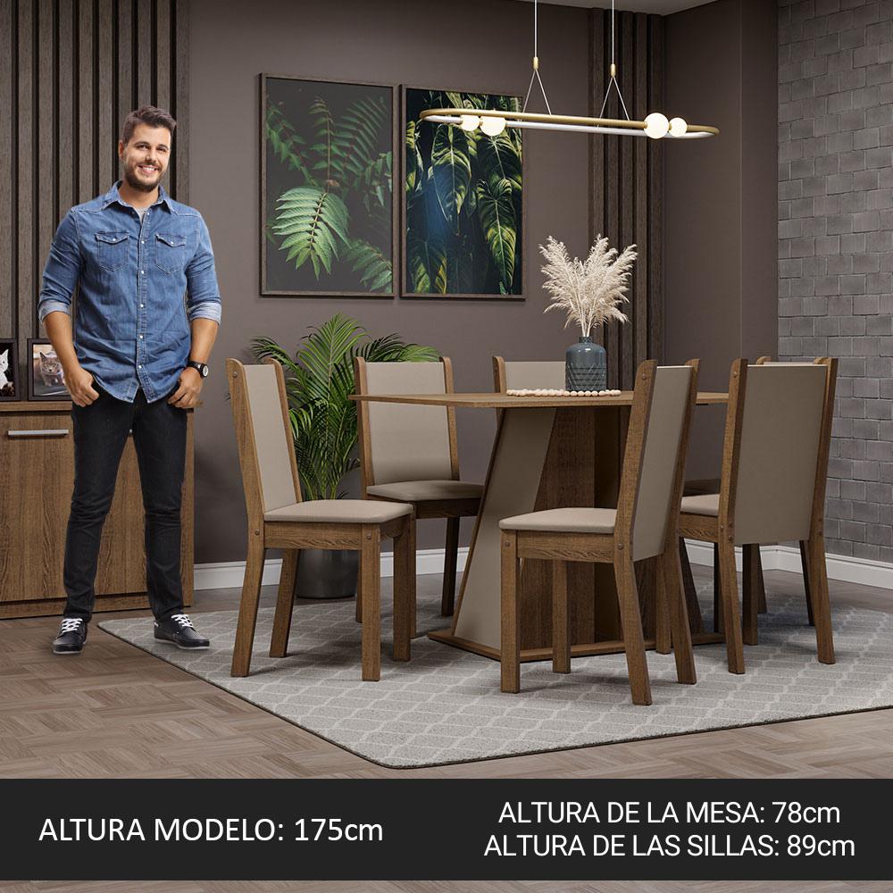 JUEGO DE COMEDOR WENDY CON 6 SILLAS - MARRÓN/CREMA/BEIGE - 5