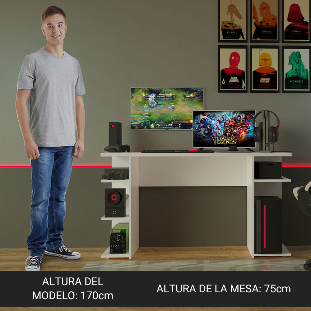 ESCRITORIO GAMER MODERNO PARA PC Y CONSOLA - NEGRO - 3