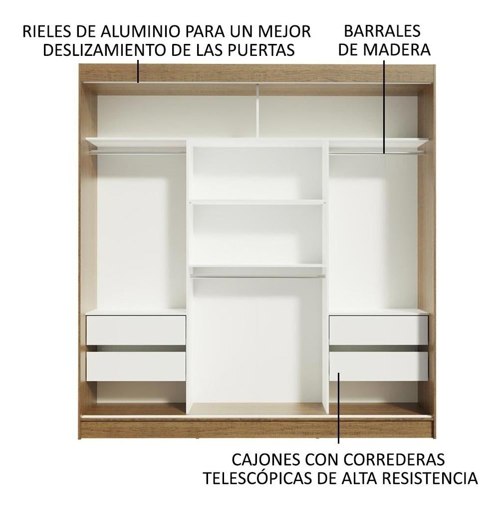 ROPERO RENO 3 PUERTAS CORREDIZAS CON ESPEJOS - MARRÓN/BLANCO - 4