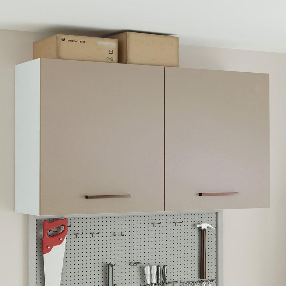 MUEBLE SUPERIOR DE ALMACENAMIENTO PARA GARAJE MULTIUSO AGATA 2 PUERTAS 120 CM - BLANCO/CREMA - 2