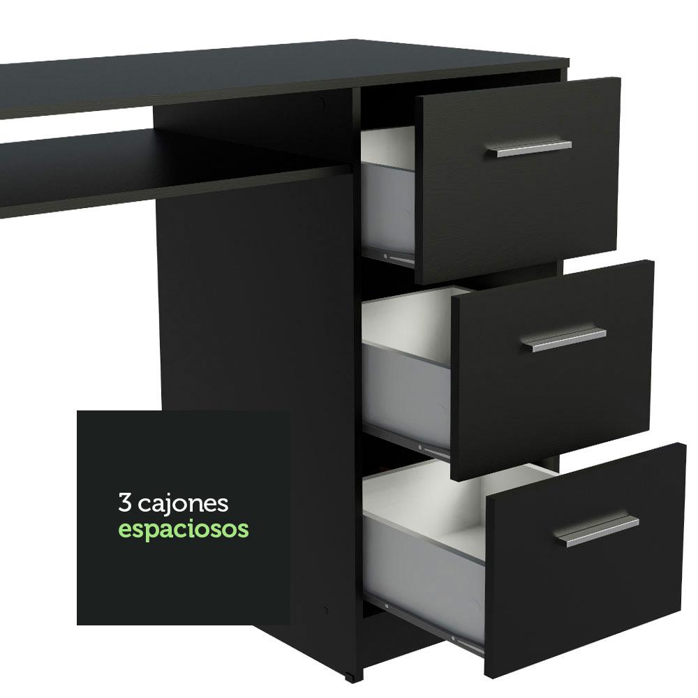 ESCRITORIO ALASKA 1 PUERTA 3 CAJONES - NEGRO - 7