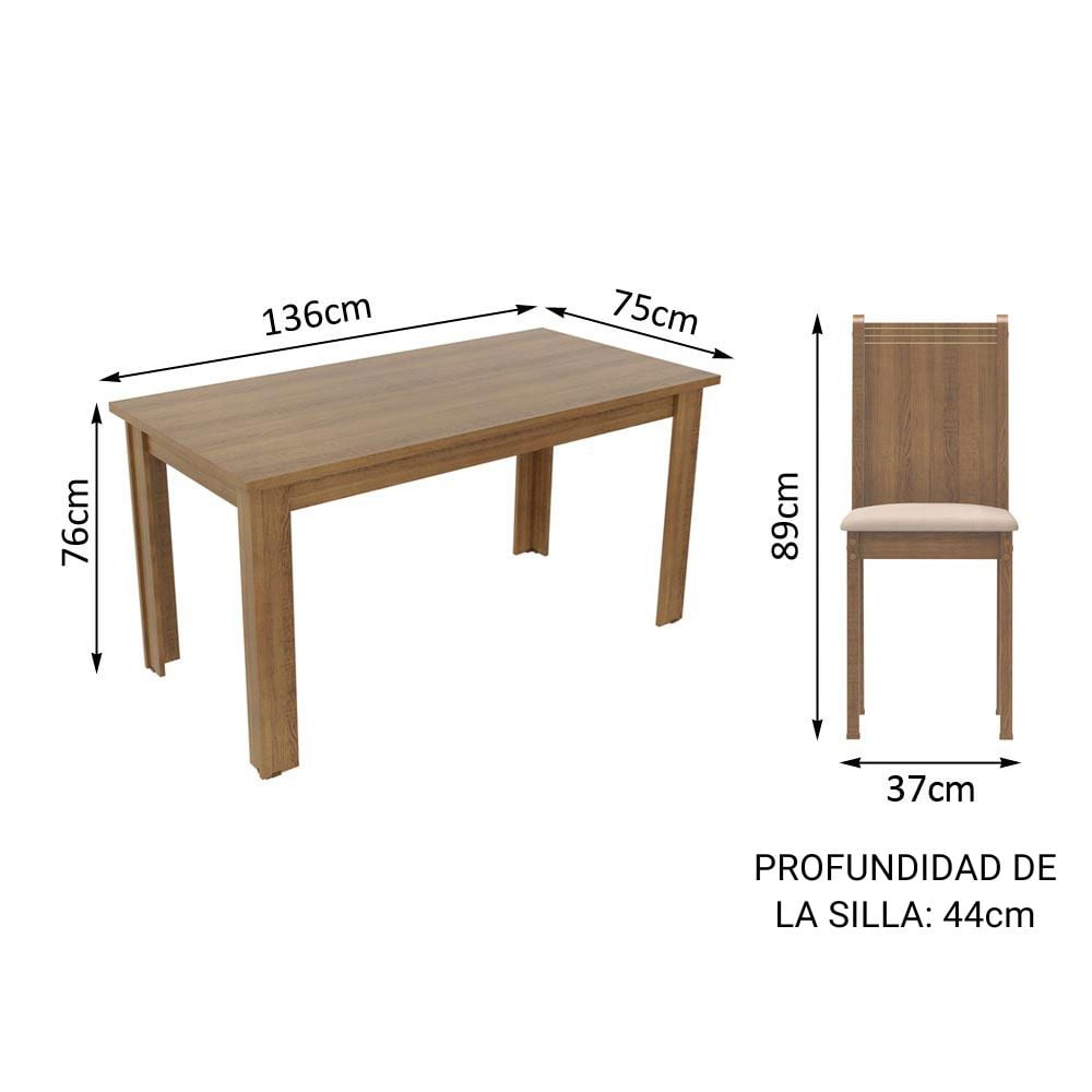 JUEGO DE COMEDOR MADESA ROSIE CON 4 SILLAS - MARRÓN/BEIGE - 2