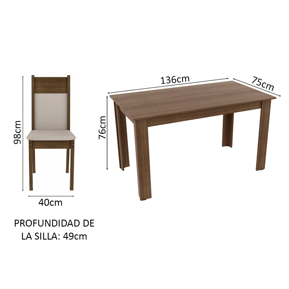 JUEGO DE COMEDOR MADESA JAÍNE CON 6 SILLAS - MARRÓN/BEIGE - 2