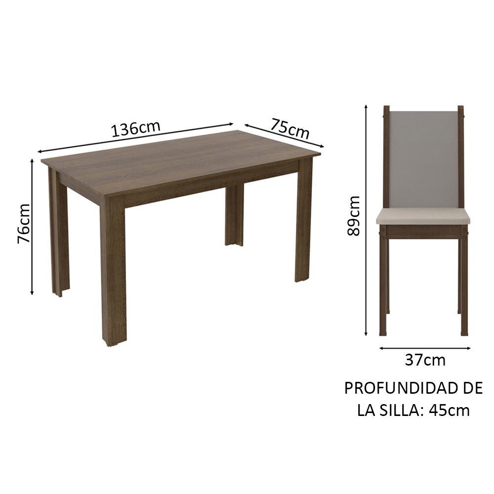 JUEGO DE COMEDOR BEA MADESA CON 4 SILLAS - MARRÓN/CREMA - 3