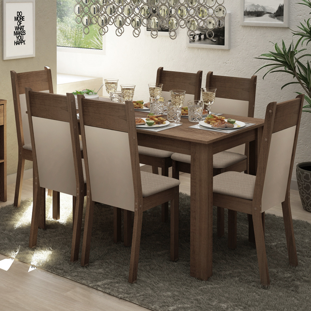 JUEGO DE COMEDOR JAÍNE MADESA CON 6 SILLAS - MARRÓN/BEIGE - 1