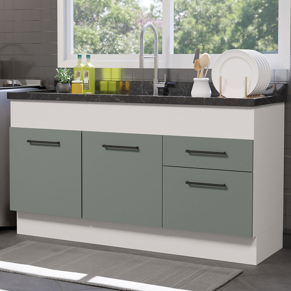 MUEBLE DE COCINA AGATA 150 CM - MOSTRADOR PARA LAVADERO - BLANCO/GRIS - 1