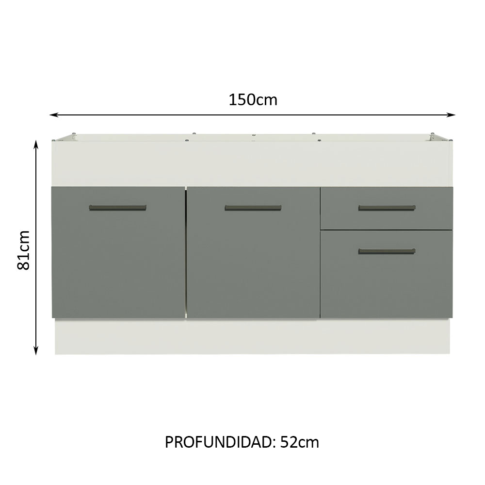 MUEBLE DE COCINA AGATA 150 CM - MOSTRADOR PARA LAVADERO - BLANCO/GRIS - 2