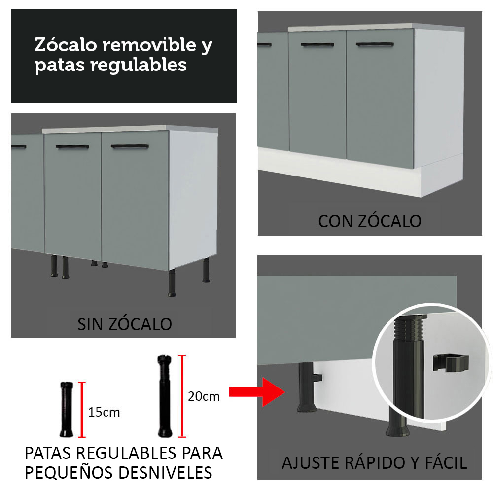 MUEBLE DE COCINA AGATA 150 CM - MOSTRADOR PARA LAVADERO - BLANCO/GRIS - 6