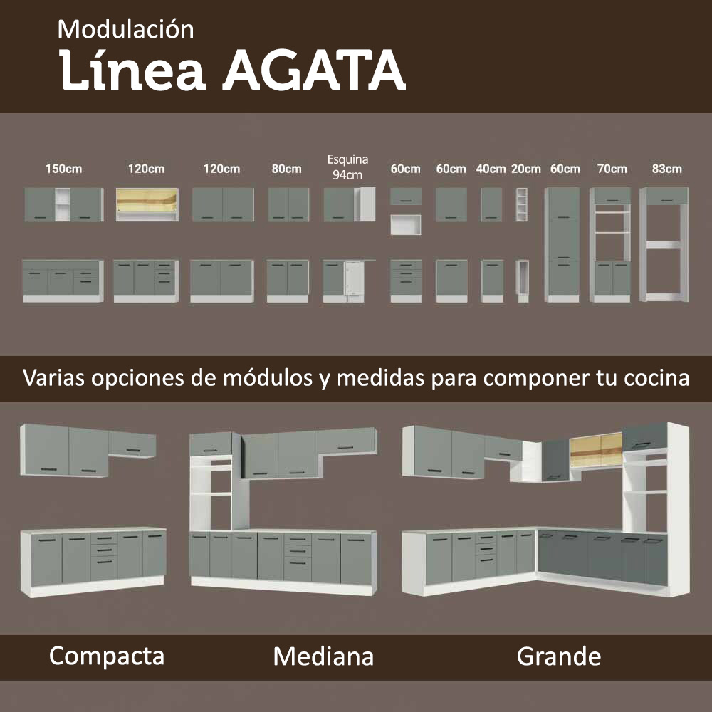 MUEBLE DE COCINA AGATA 150 CM - MOSTRADOR PARA LAVADERO - BLANCO/GRIS - 9