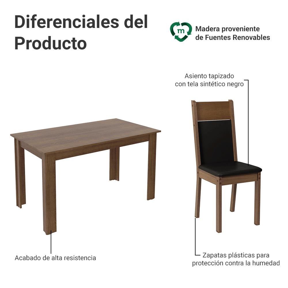 JUEGO DE COMEDOR MADESA ELLEN CON 4 SILLAS - MARRÓN/NEGRO - 4