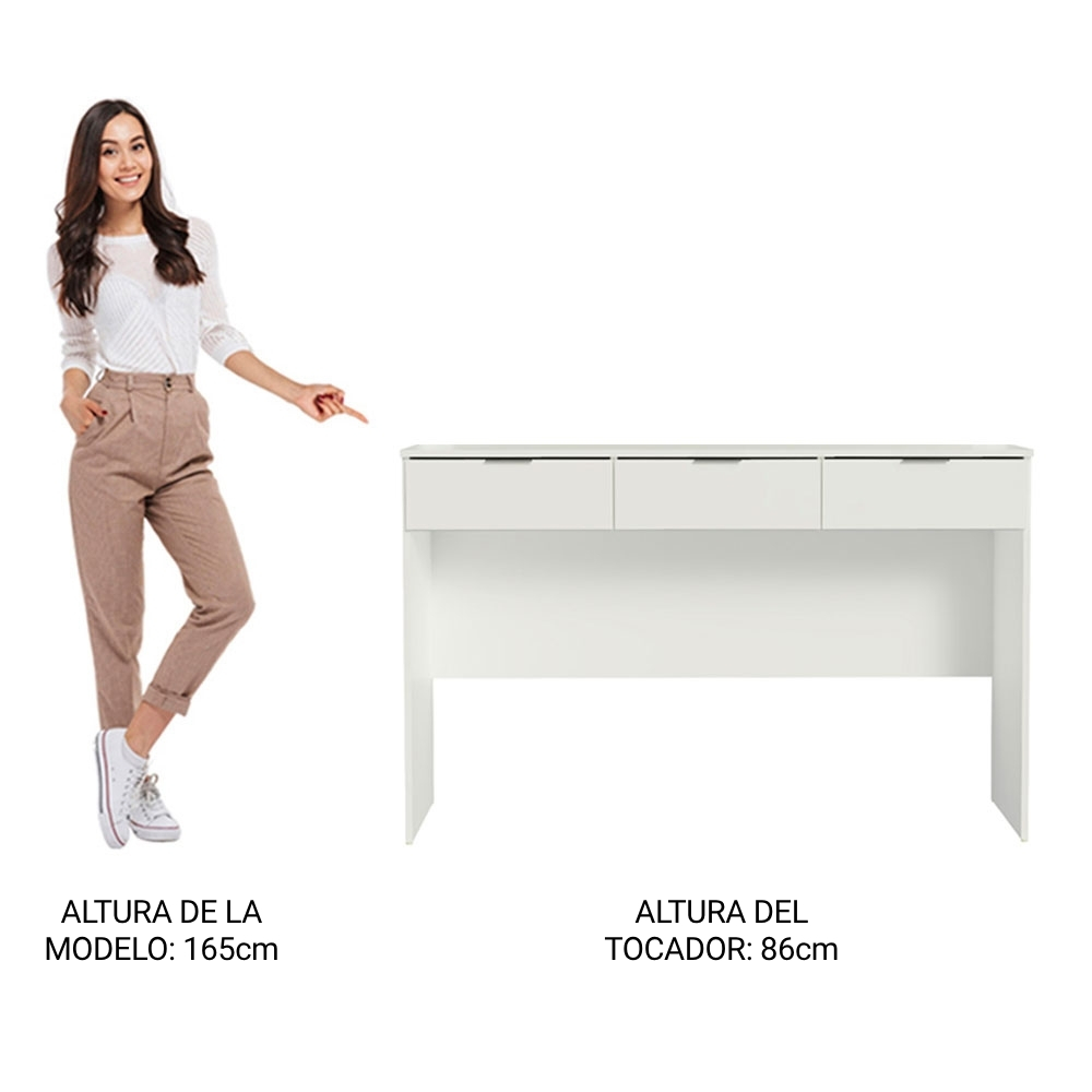 TOCADOR DE CAMERINO CARLY CON 3 CAJONES (SIN ESPEJO) - BLANCO - 4