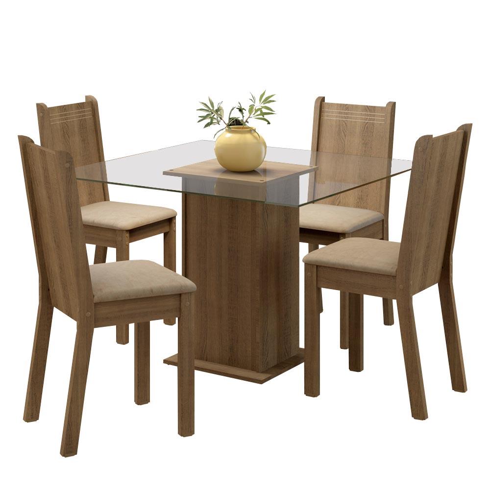 JUEGO DE COMEDOR MAGDA CON 4 SILLAS ENCIMERA CUADRADA DE CRISTAL - MARRÓN/BEIGE - 2