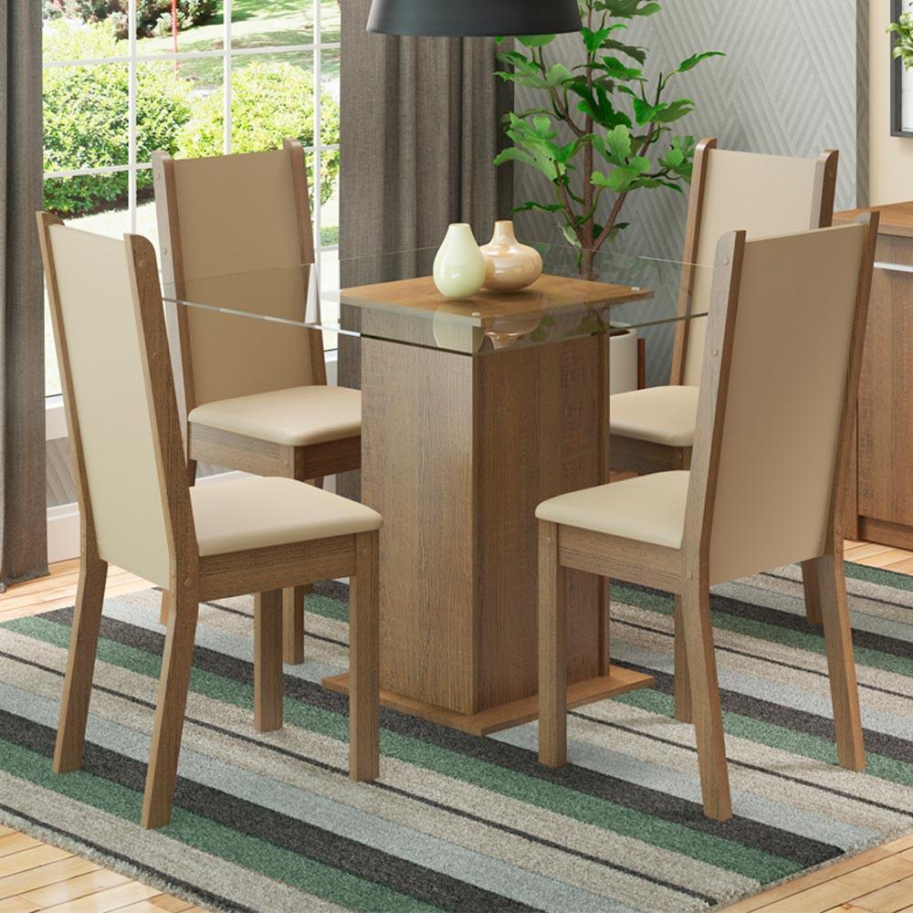 JUEGO DE COMEDOR ALINE CON 4 SILLAS - ENCIMERA CUADRADA DE CRISTAL - MARRÓN/CREMA/BEIGE - 1