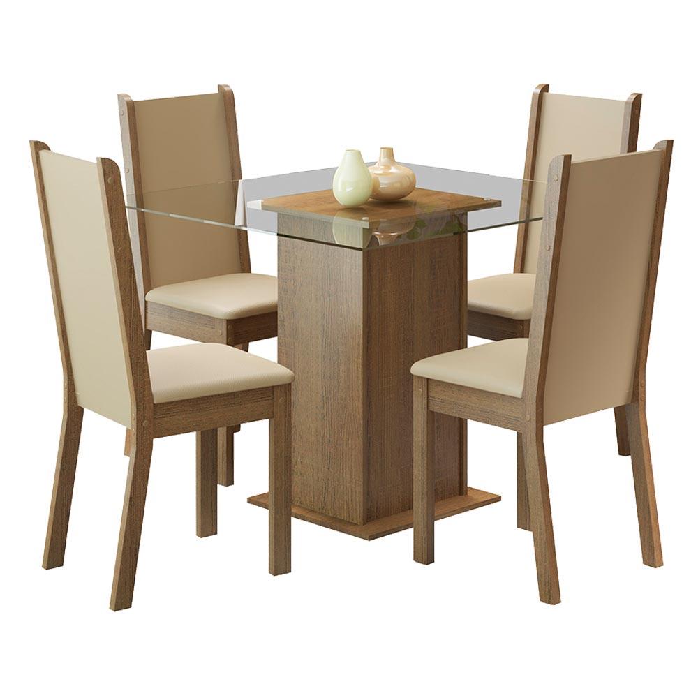 JUEGO DE COMEDOR ALINE CON 4 SILLAS - ENCIMERA CUADRADA DE CRISTAL - MARRÓN/CREMA/BEIGE - 2