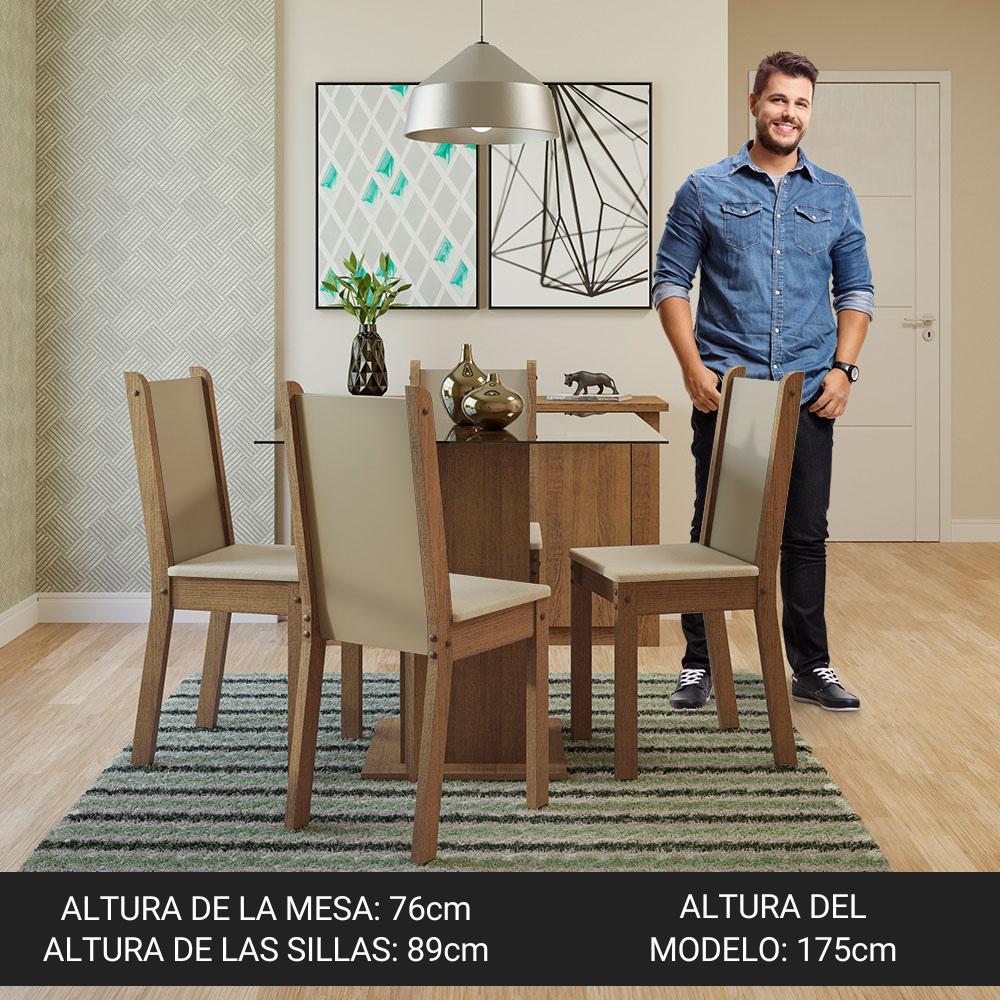 JUEGO DE COMEDOR ALINE CON 4 SILLAS - ENCIMERA CUADRADA DE CRISTAL - MARRÓN/CREMA/BEIGE - 5