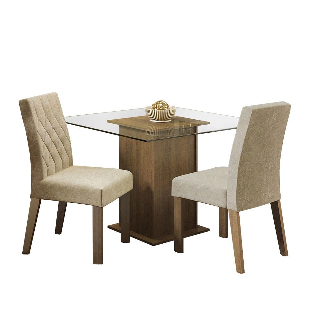 JUEGO DE COMEDOR CIÇA CON 2 SILLAS - ENCIMERA CUADRADA DE CRISTAL - MARRÓN/IMPERIAL - 2