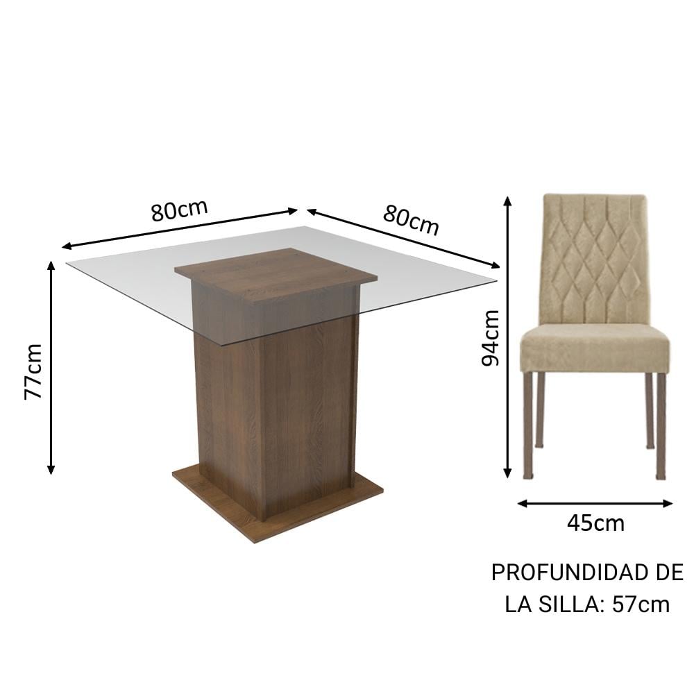 JUEGO DE COMEDOR CIÇA CON 2 SILLAS - ENCIMERA CUADRADA DE CRISTAL - MARRÓN/IMPERIAL - 3