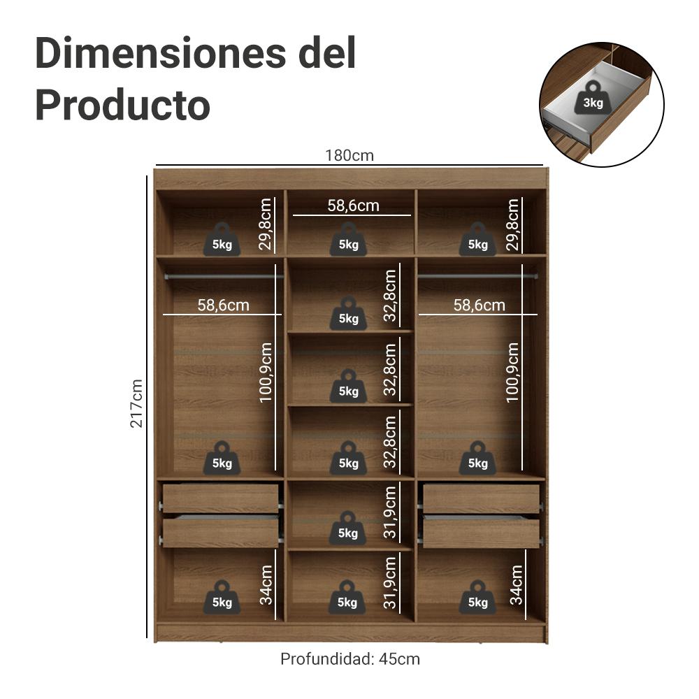 ROPERO SIN PUERTAS MADESA VENUS 4 CAJONES 180 CM - MARRÓN - 3