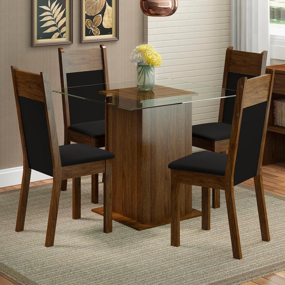 JUEGO DE COMEDOR DALLAS CON 4 SILLAS ENCIMERA CUADRADA DE CRISTAL - MARRÓN/NEGRO SINTÉTICO - 1
