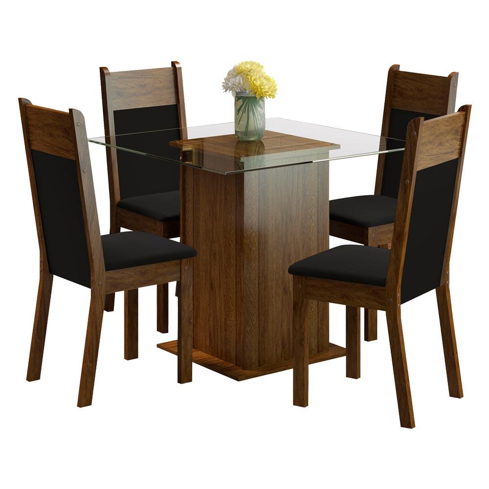 JUEGO DE COMEDOR DALLAS CON 4 SILLAS ENCIMERA CUADRADA DE CRISTAL - MARRÓN/NEGRO SINTÉTICO - 2
