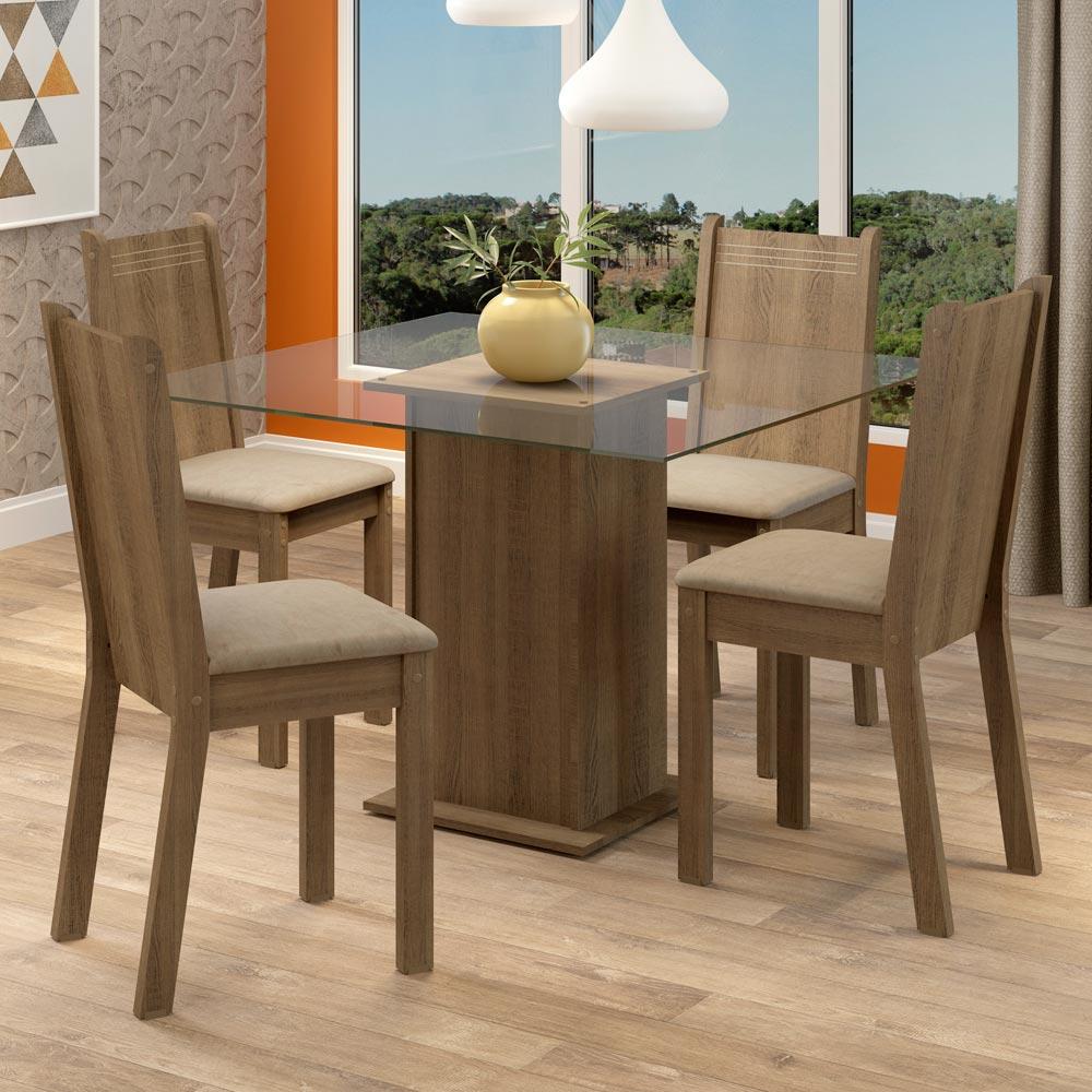 JUEGO DE COMEDOR MADESA MAYA CON 4 SILLAS Y ENCIMERA CUADRADA DE CRISTAL - MARRÓN/BEIGE - 1