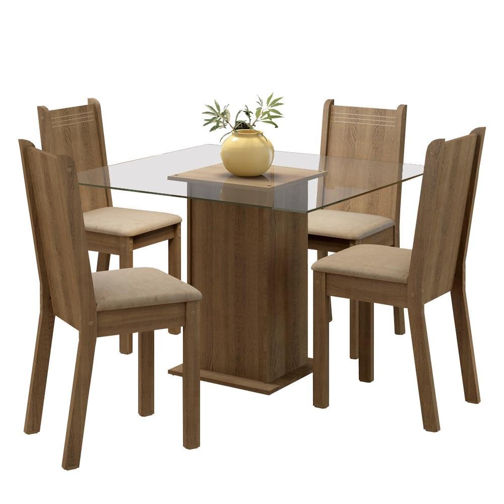 JUEGO DE COMEDOR MADESA MAYA CON 4 SILLAS Y ENCIMERA CUADRADA DE CRISTAL - MARRÓN/BEIGE - 2