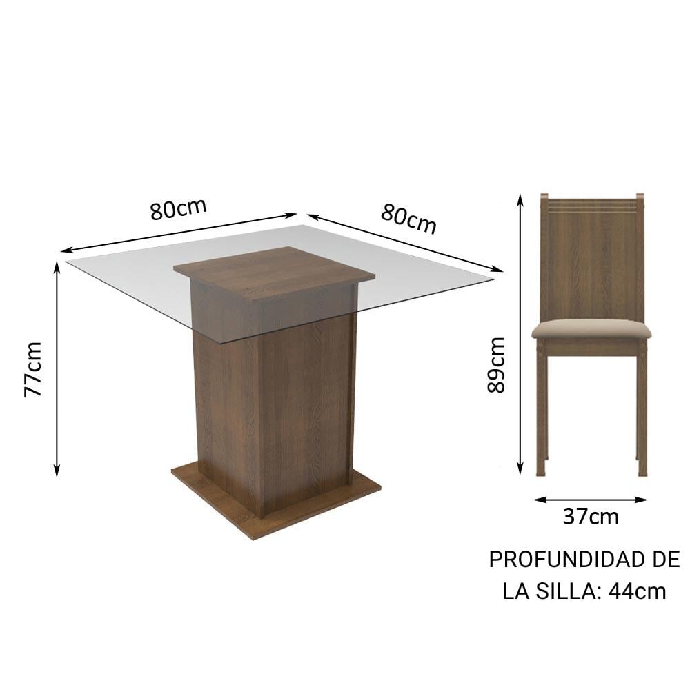 JUEGO DE COMEDOR MADESA MAYA CON 4 SILLAS Y ENCIMERA CUADRADA DE CRISTAL - MARRÓN/BEIGE - 3