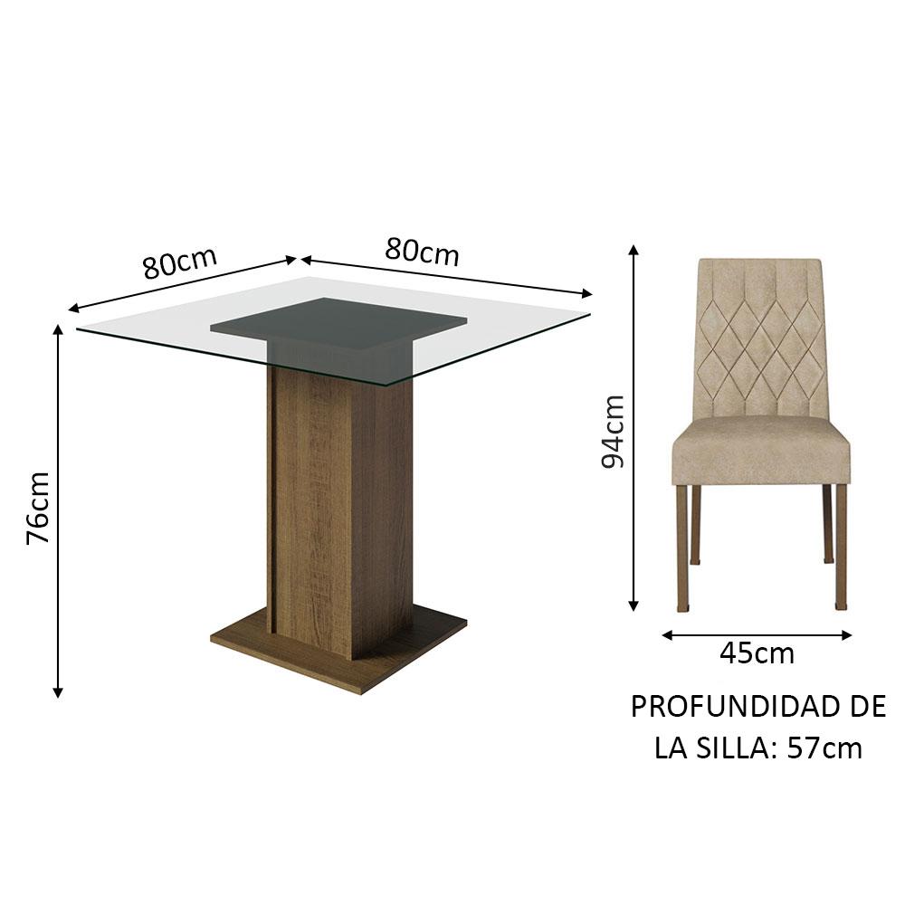 JUEGO DE COMEDOR NOEMI CON 4 SILLAS ENCIMERA CUADRADA DE CRISTAL - MARRÓN/IMPERIAL - 3