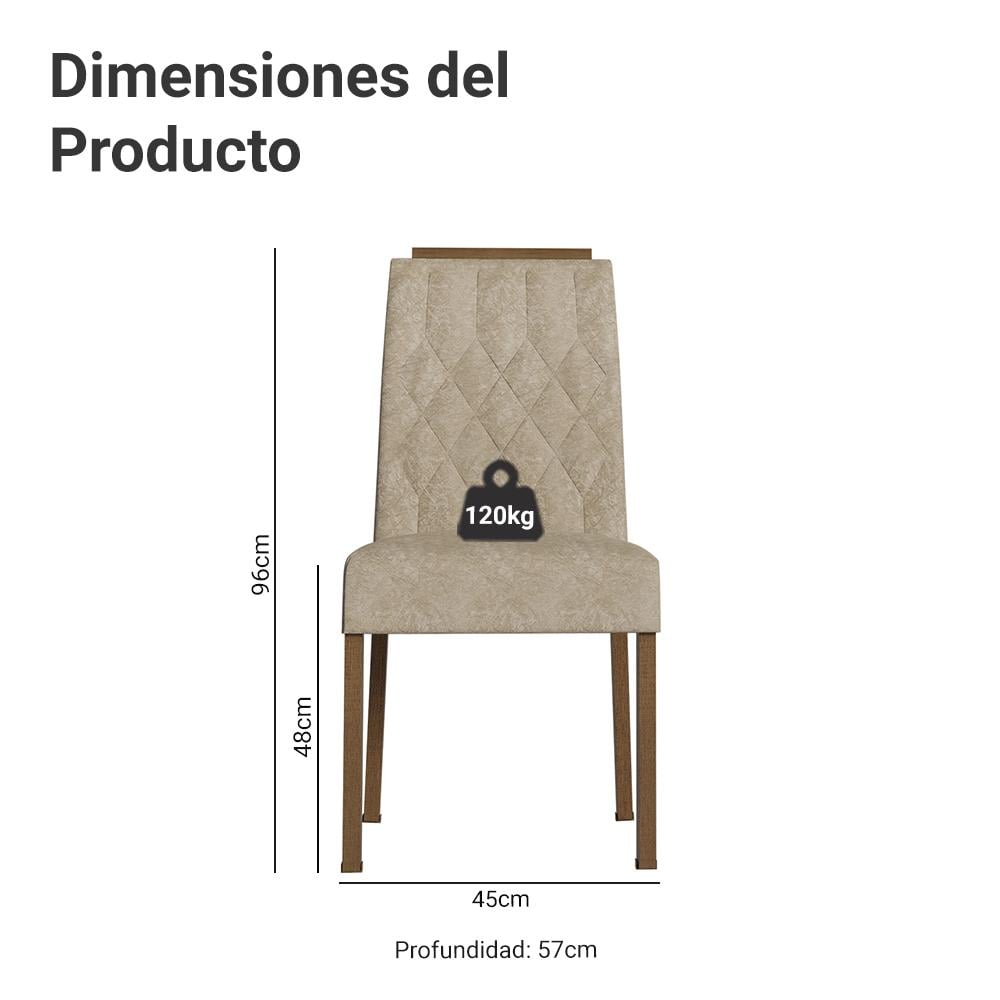 KIT DE 2 SILLAS DE COMEDOR MADESA 4256 CON BORDE SUPERIOR - MARRÓN/IMPERIAL - 3