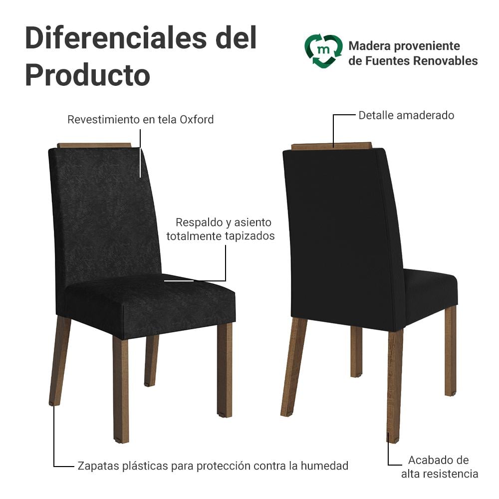 KIT DE 2 SILLAS DE COMEDOR MADESA 4255 CON BORDE SUPERIOR - MARRÓN/OXFORD - 4