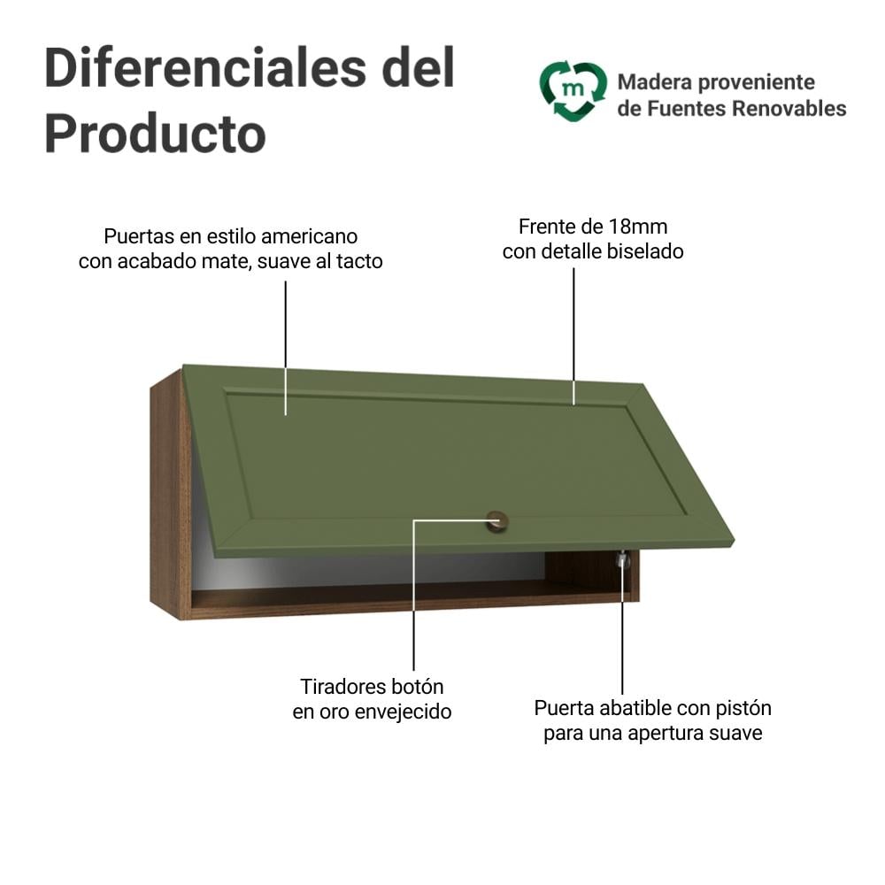 ALACENA DE COCINA VIK 70 CM 1 PUERTA ABATIBLE - MARRÓN/VERDE - 3