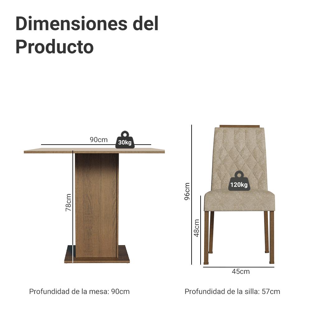JUEGO DE COMEDOR CANNES CON 4 SILLAS - MARRÓN / CREMA / IMPERIAL - 3