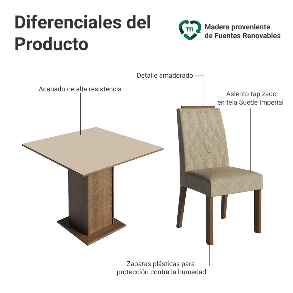 JUEGO DE COMEDOR CANNES CON 4 SILLAS - MARRÓN / CREMA / IMPERIAL - 4