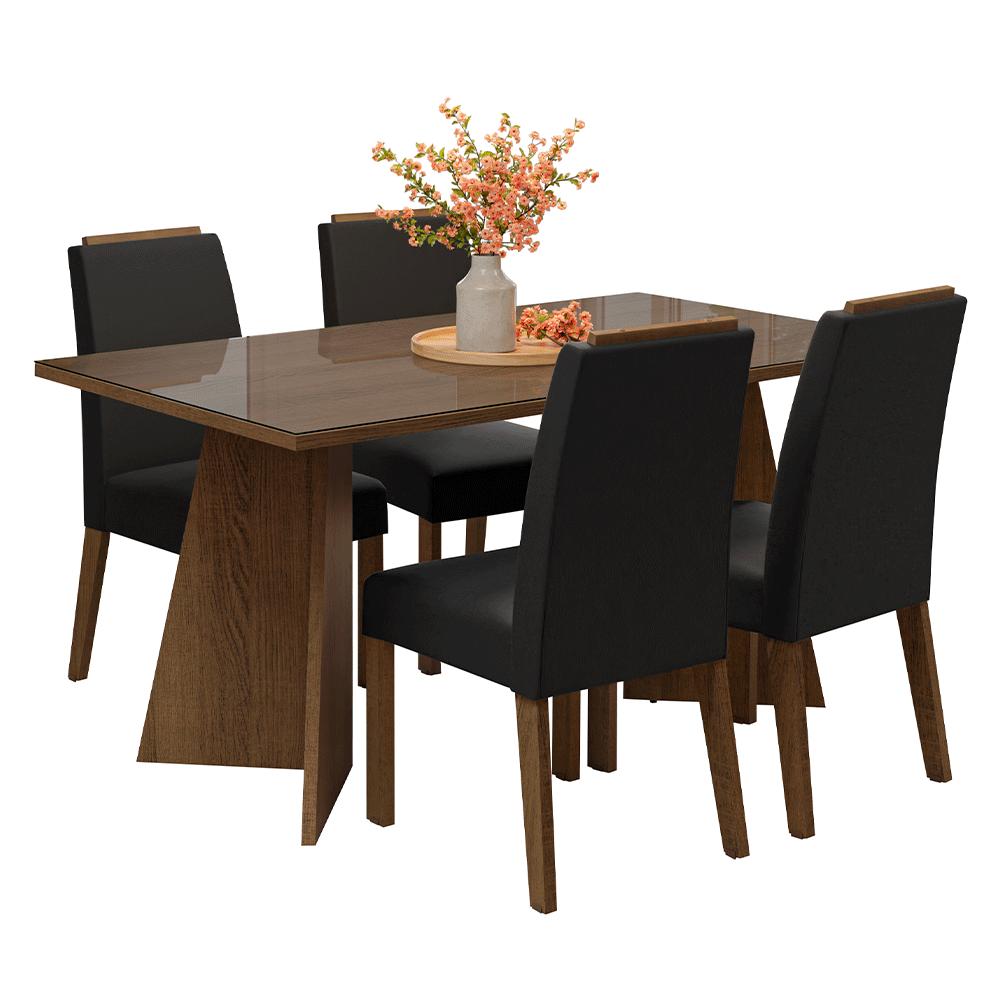 JUEGO DE COMEDOR BRAGA CON 4 SILLAS - TABLERO DE MADERA Y CRISTAL - MARRÓN/OXFORD - 2