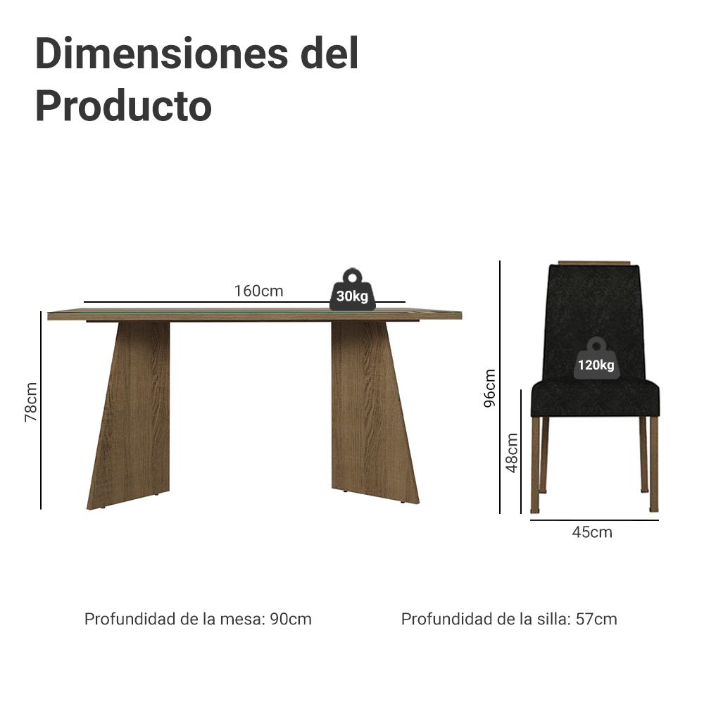 JUEGO DE COMEDOR BRAGA CON 4 SILLAS - TABLERO DE MADERA Y CRISTAL - MARRÓN/OXFORD - 3