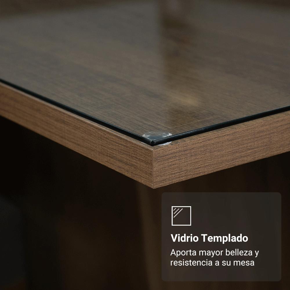 JUEGO DE COMEDOR BRAGA CON 4 SILLAS - TABLERO DE MADERA Y CRISTAL - MARRÓN/OXFORD - 6