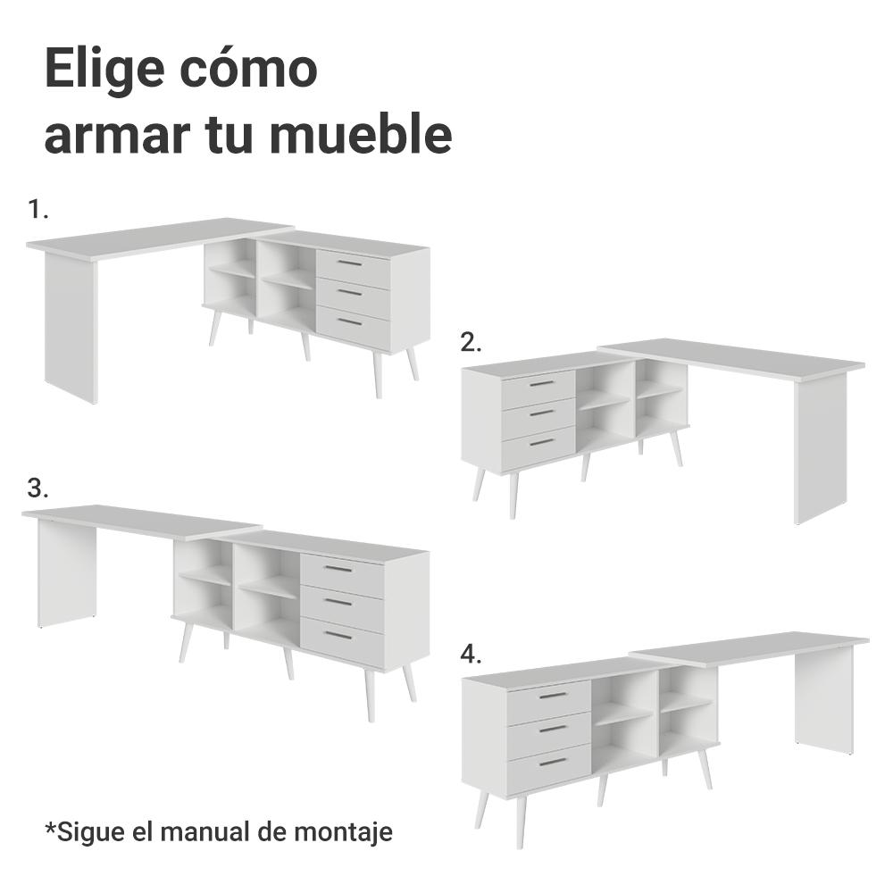 ESCRITORIO DE ESQUINA MADESA 3 CAJONES Y 4 NICHOS - BLANCO - 5