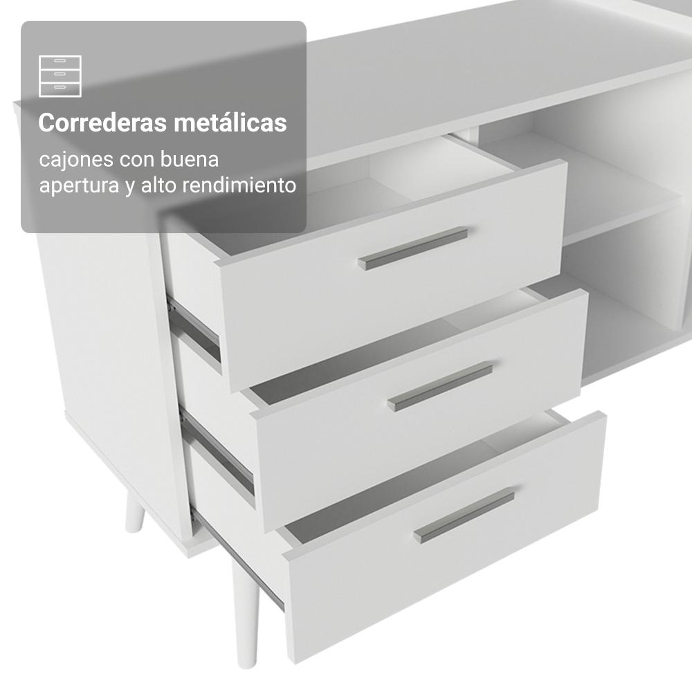 ESCRITORIO GAMER DE ESQUINA LISBOA CON 3 CAJONES PATAS Y NICHOS - BLANCO - 6