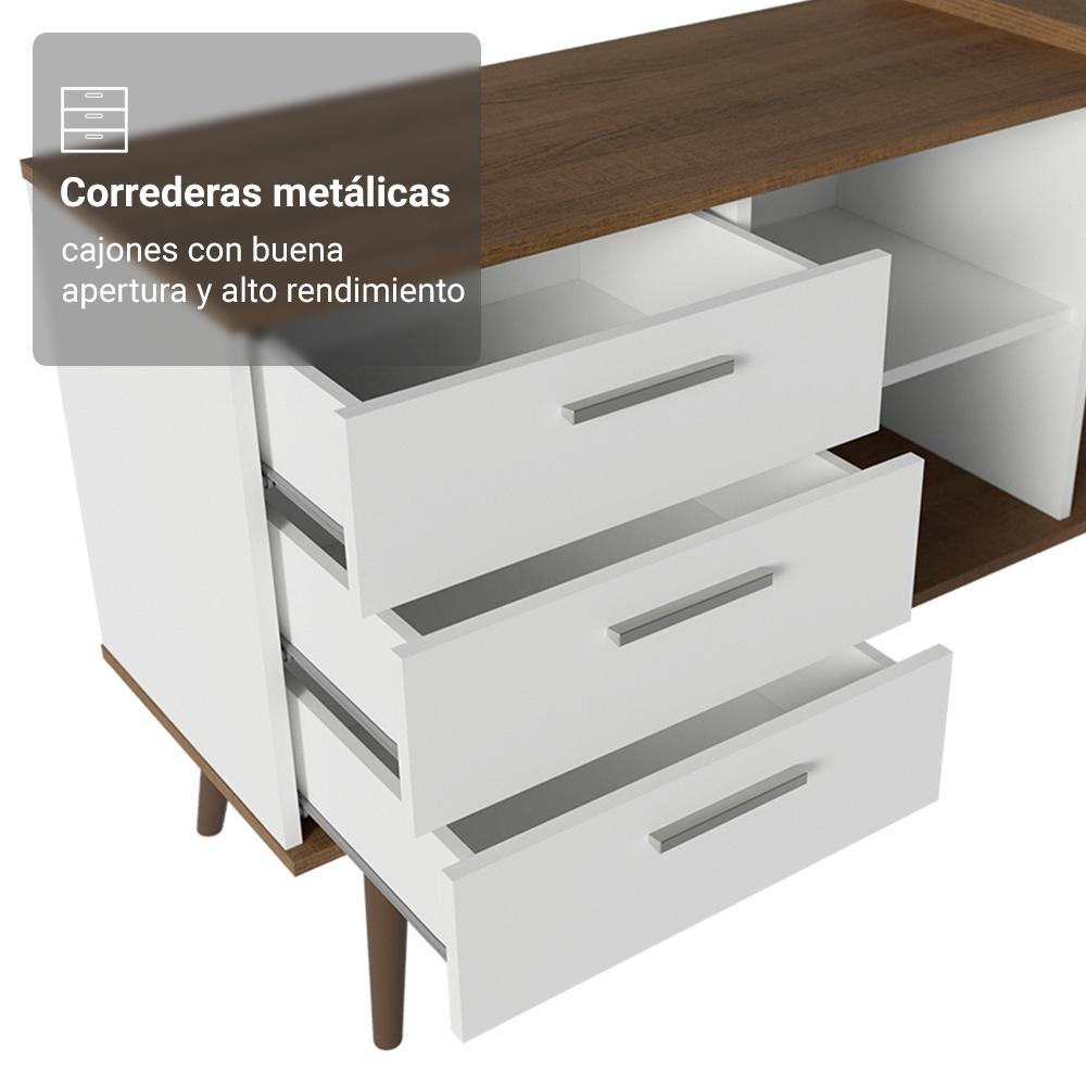 ESCRITORIO GAMER DE ESQUINA LISBOA CON 3 CAJONES PATAS Y NICHOS - BLANCO/MARRÓN - 6