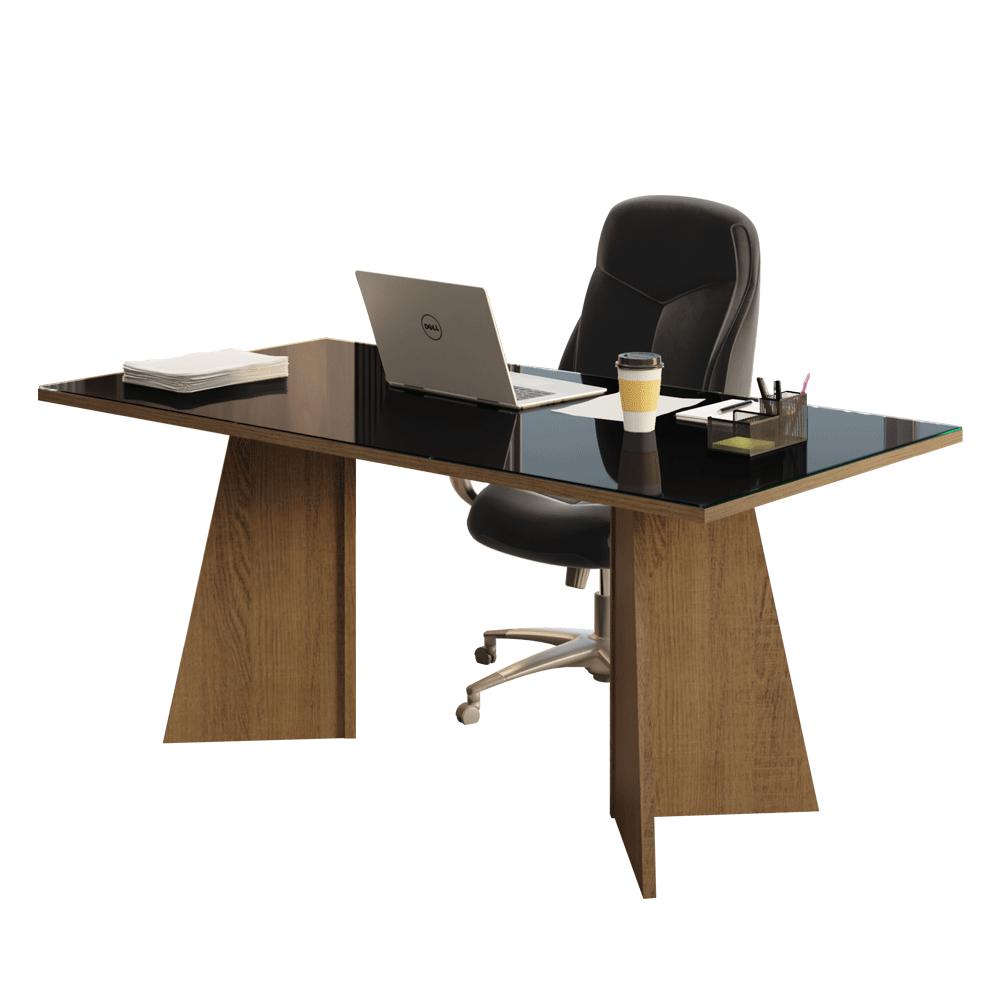 ESCRITORIO EJECUTIVO DE OFICINA MADESA CON SUPERFICIE DE MADERA Y CRISTAL 180 CM - MARRÓN/NEGRO - 2