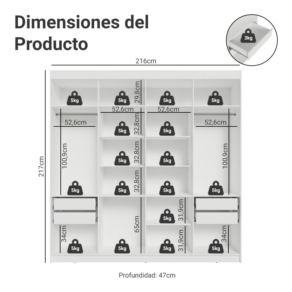 ROPERO SATURNO 8 PUERTAS 4 CAJONES 2 ESPEJOS - 2