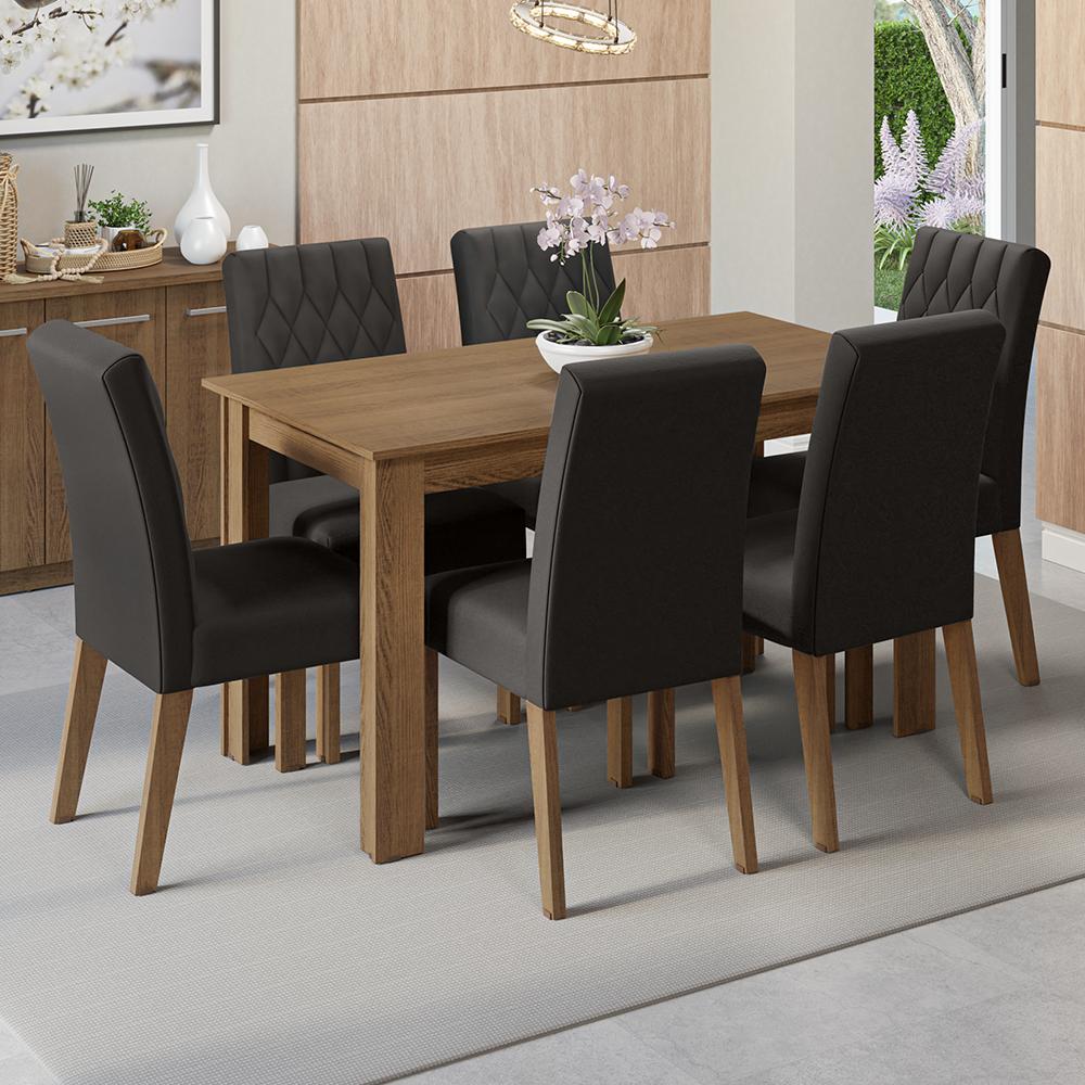 JUEGO DE COMEDOR MADESA ALLEGRO CON 6 SILLAS - MARRÓN/OXFORD - 1