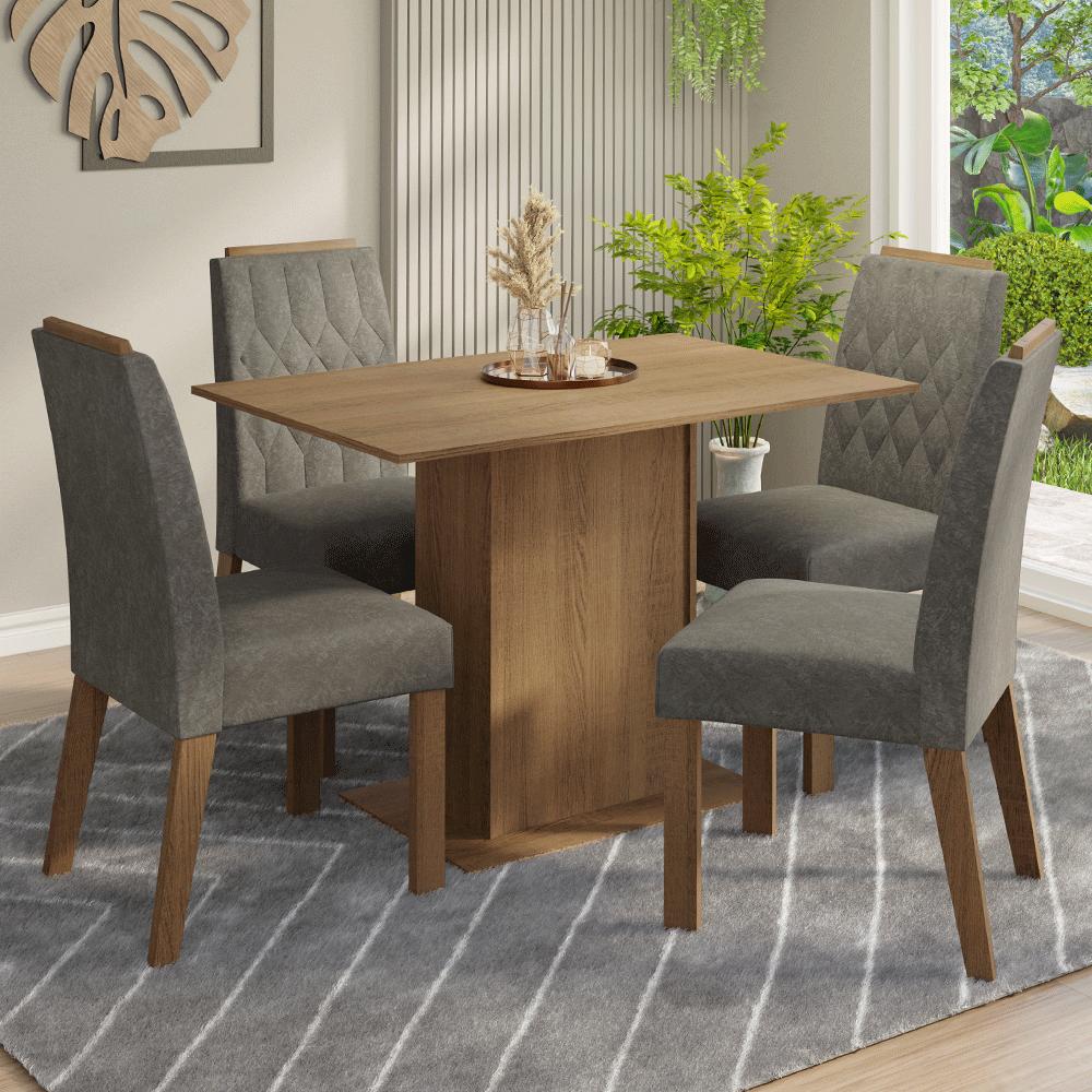 JUEGO DE COMEDOR ROMÃ CON 4 SILLAS - MARRÓN/PLATEADO - 1